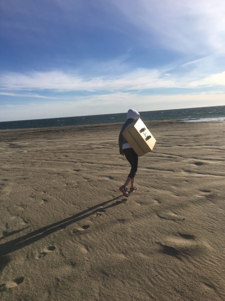 Deirdre at Zuma Beach with OO camera, 2019